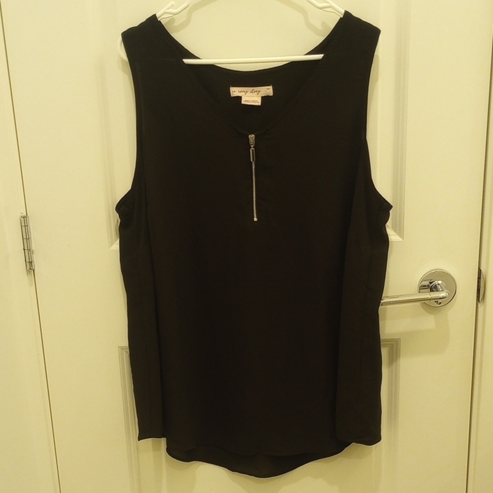 in every story... Black Semi-Sheer Tank Top with Zipper Womens 1X